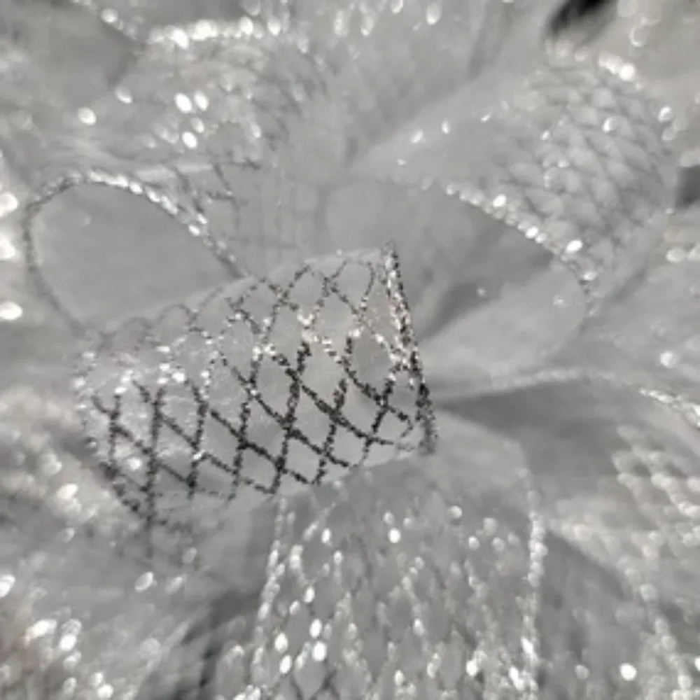 Christmas Tree‎ Bow Topper, Silver Sheer Tree Topper 44 Loop Bow